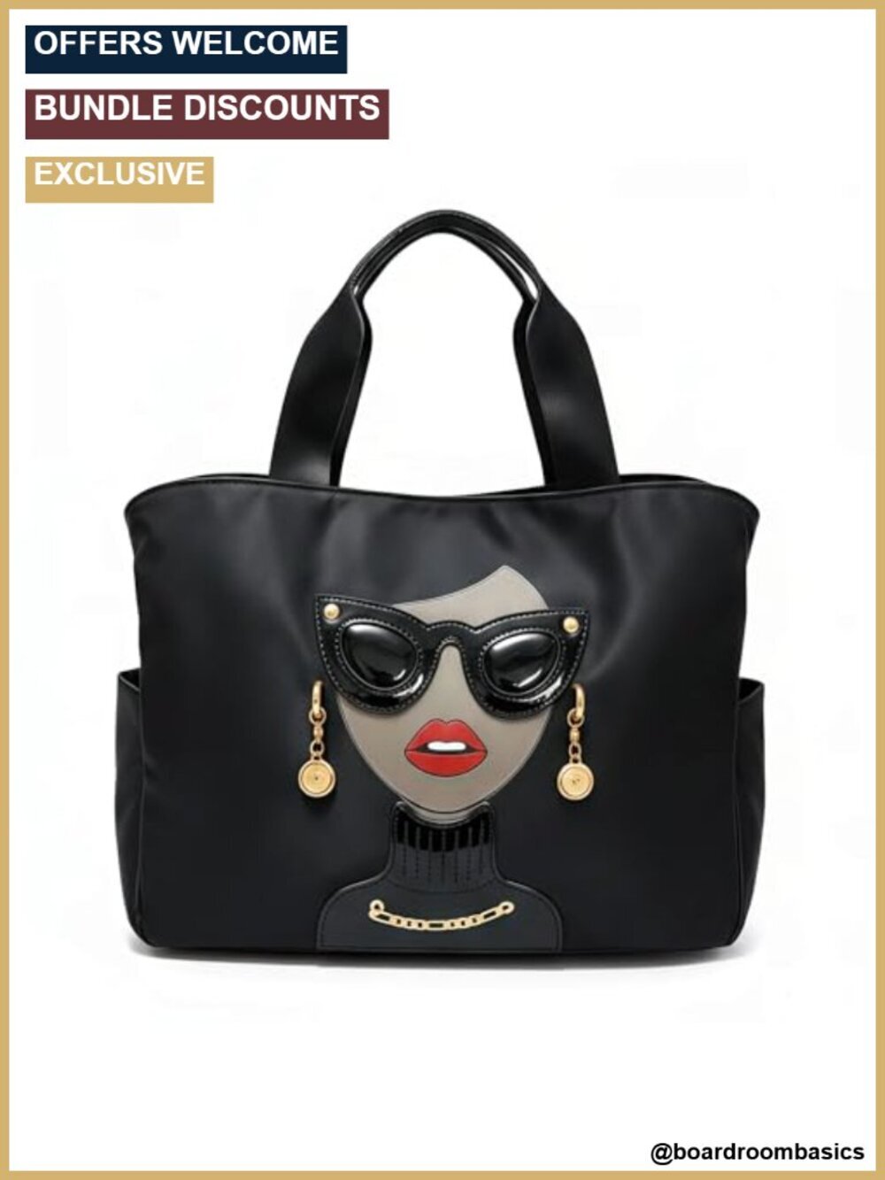 Novelty Lady Face Tote Bag - Waterproof Nylon Crossbody Handbag with Luggage